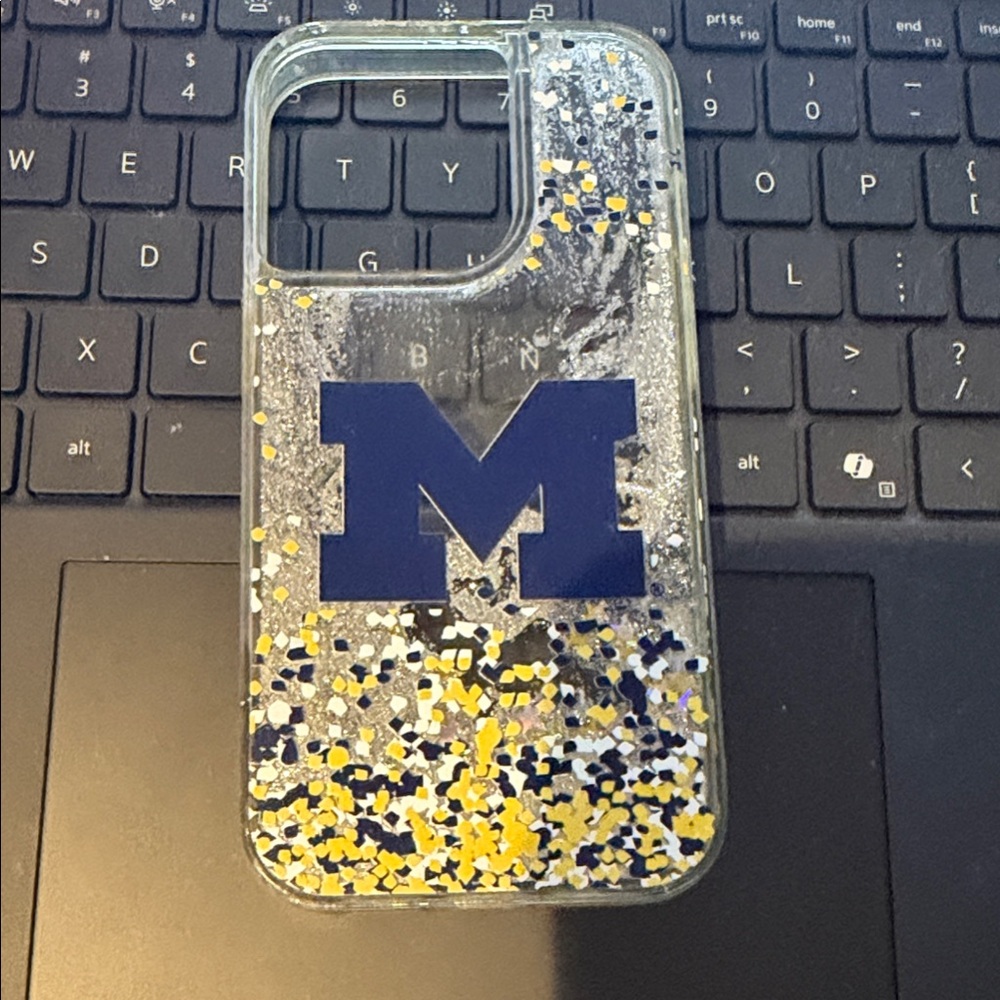 University of Michigan Wolverines Clear Glitter Phone Case iPhone 14 Pro